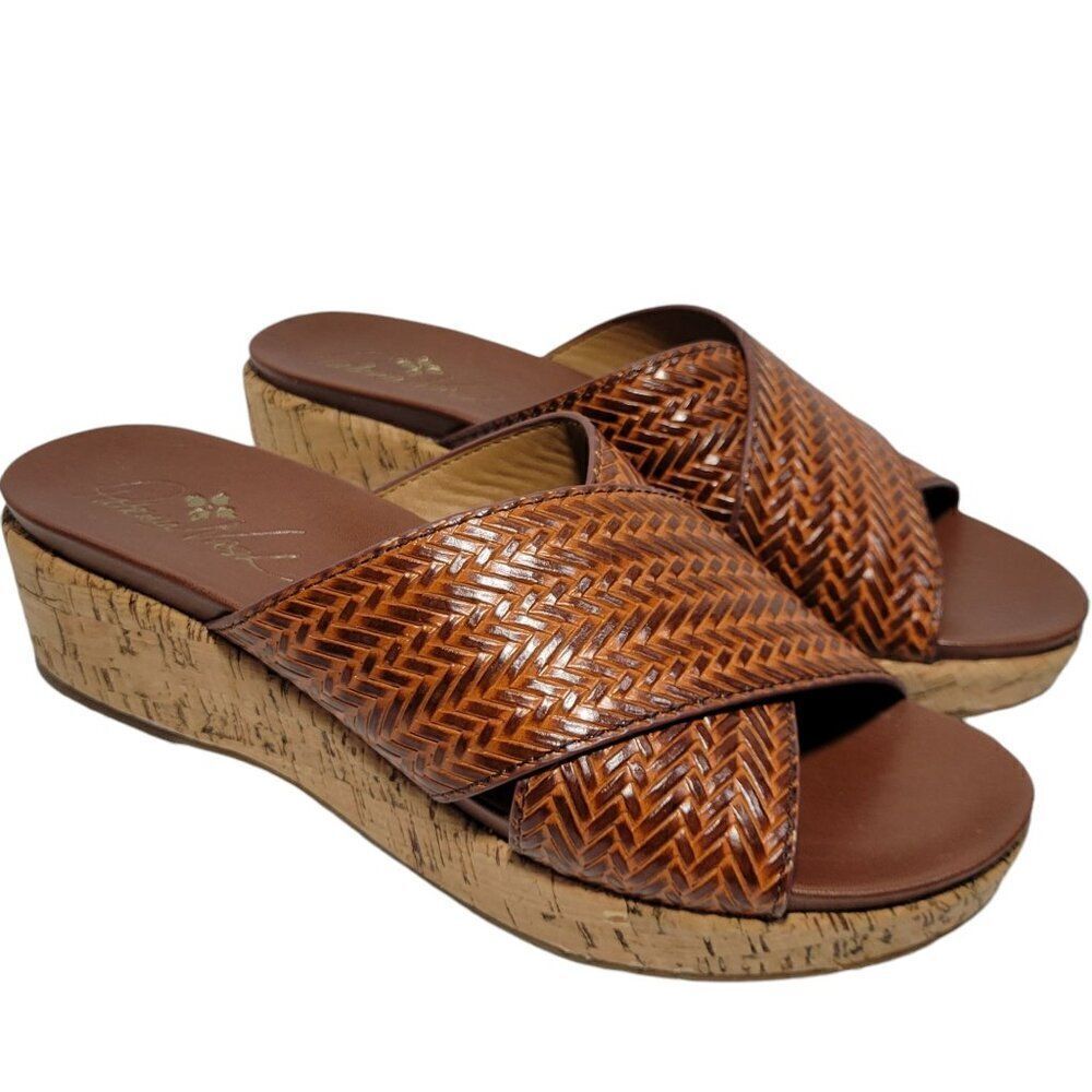 Patricia Nash Womens Sandals Size 8.5 M Luca‎ Slip On Leather Slide Wedge Cognac